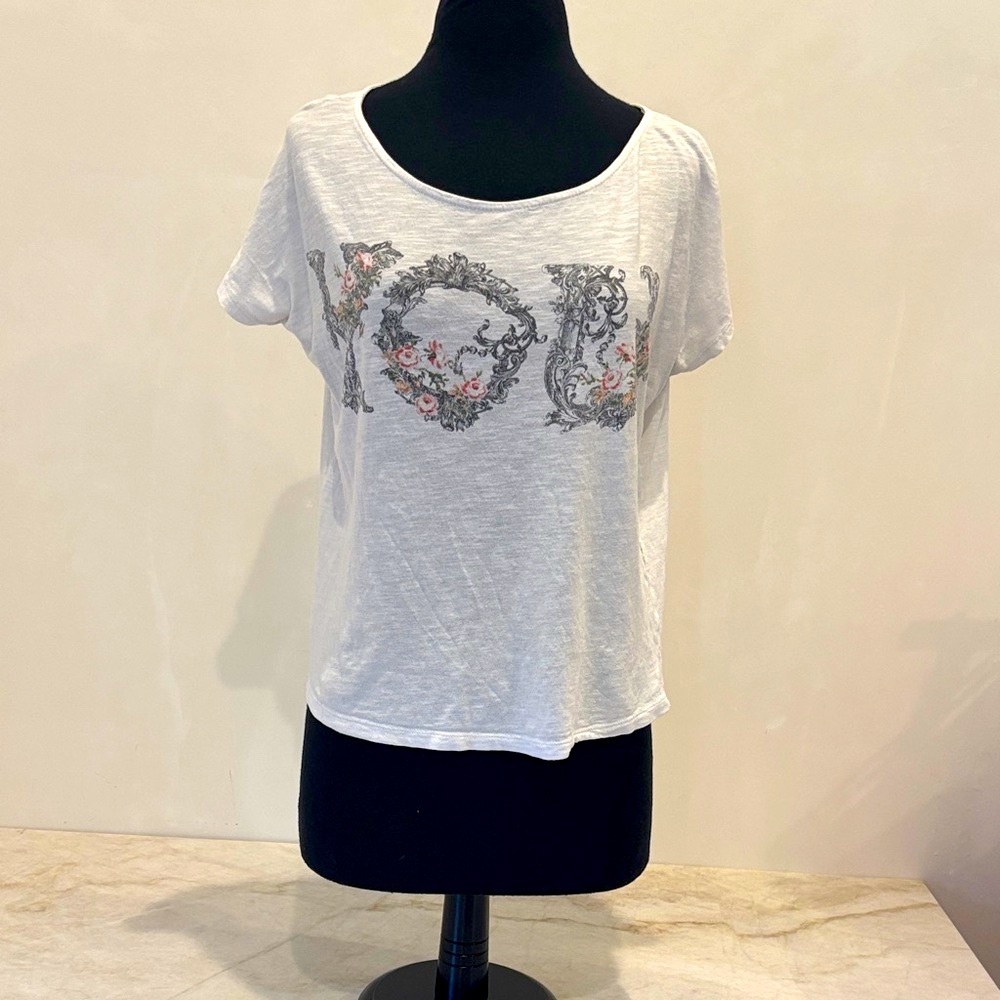 Stradivarius from France White “YOU” Floral Graphic Tee – Size Small runs like M